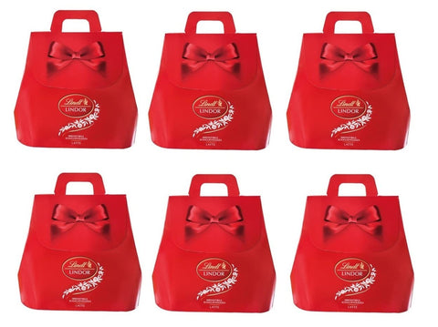 Lindt Schokolade 6x Lindt Lindor Bag Latte Praline con Cioccolato al Latte e morbido ripieno Pralinen mit Milchschokolade und weicher Füllung 190g 8003340007403