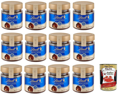 Lindt Schokoladenaufstrich 12x Lindt Streichfähige Creme Streichcreme mit Haselnüssen 200g Glas Feine Italienische Haselnüsse 8003340005089