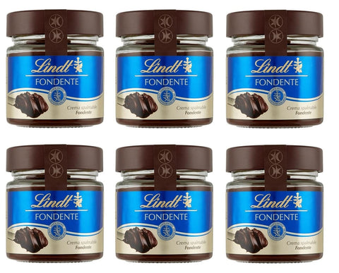 Lindt Schokoladenaufstrich 6x Lindt Crema Spalmabile al Cioccolato Fondente Streichcreme Streichfähige Creme aus Dunkler Schokolade und Fettarmer Kakao 200g Glas 8003340005096
