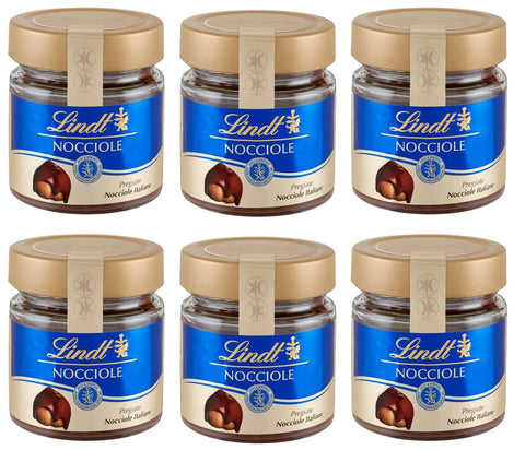 Lindt Schokoladenaufstrich 6x Lindt Crema Spalmabile alle Nocciole Streichfähige Creme Streichcreme mit Haselnüssen 200g Glas Feine Italienische Haselnüsse 8003340005089