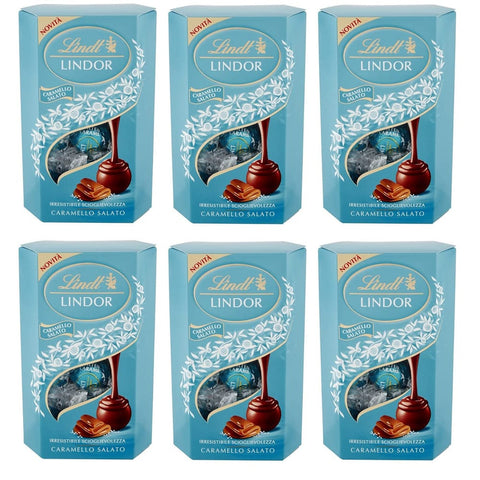 Lindt Vielfaltspackungen Lindt Lindor Caramello Salato Praline Pralinen mit Milchschokolade und Salzkristalle mit weicher gesalzener Karamell 6x 200g italienisch Original 8003340852133