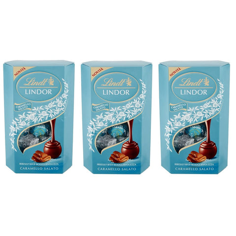 Lindt Vielfaltspackungen Lindt Lindor Caramello Salato Praline Pralinen mit Milchschokolade und Salzkristalle mit weicher gesalzener Karamell Füllung 200 g 3x italienisch Original 8003340852133