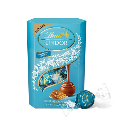 Lindt Vielfaltspackungen Lindt Lindor Caramello Salato Praline Pralinen mit Milchschokolade und Salzkristalle mit weicher gesalzener Karamell Füllung 200g italienisch Original 8003340652139