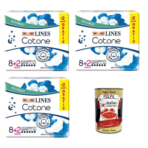 Lines Pads Lines Cotone Assorbenti Notte x8+2, Nachteinlagen, Baumwolle, 100% reine Baumwolle Pads italienisch Original 8032804040014