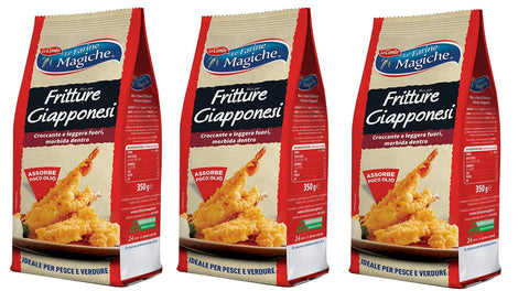 Lo conte Brot 3x Lo Conte Le Farine Magiche Mix per Tempura Fritture Giapponesi Mischung für Japanisches Tempura Typ "1" Weichweizenmehl ideal für Gemüse und Fisch 350g 8009355002372