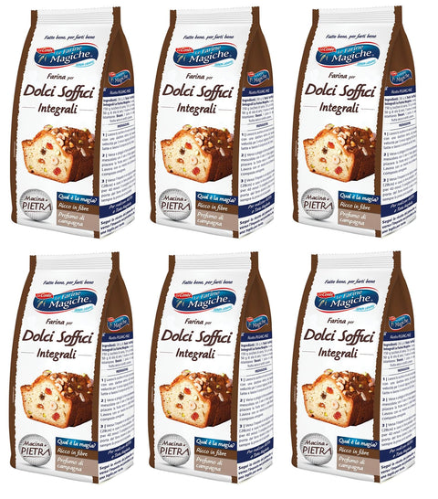 Lo Conte Le Farine Magiche Farina di Grano Tenero Integrale per Dolci Soffici Vollkorn-Weichweizenmehl für Weiche Desserts Italienisches Mehl 500 g 6x