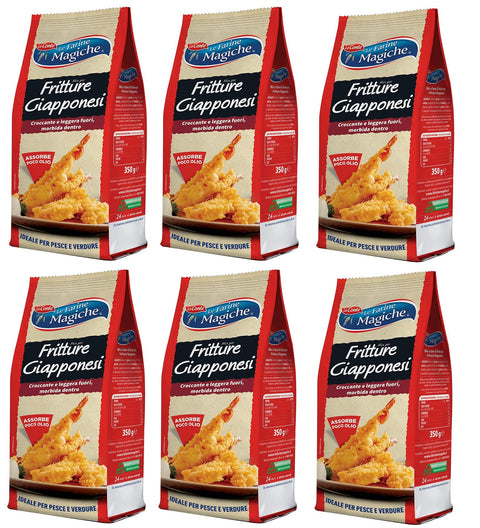 Lo conte Brot 6x Lo Conte Le Farine Magiche Mix per Tempura Fritture Giapponesi Mischung für Japanisches Tempura Typ "1" Weichweizenmehl ideal für Gemüse und Fisch 350g 8009355002372