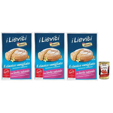 Lo Conte Gebäck Lo Conte, Decori' Lievito Vanigliato per Dolci - Vanille Hefe für Desserts - 3x54 g (3x Beutel mit 18 g) italienisch Original Trockenhefe + kostenlos polpa 400 g 8032804040014