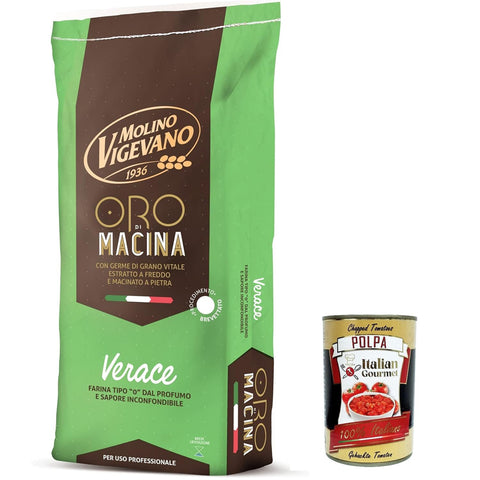Lo Conte Molino Vigevano Verace Oro, Mehl "Typ 0", Tagesanwälte, ideal für herzhafte. Packung von 10 kg + Italian Gourmer polpa 400 g italienisch Original