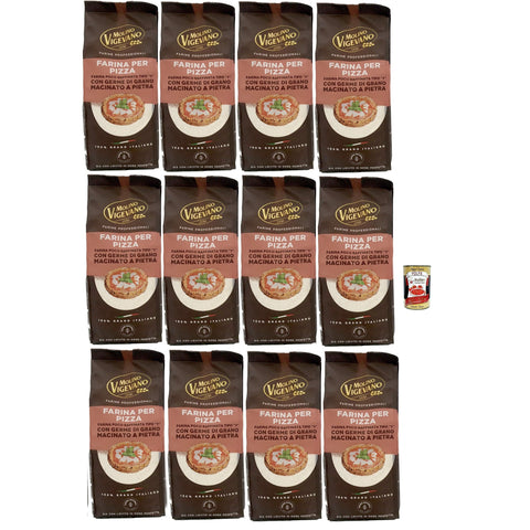 Lo Conte Molino Vigevano Farina “Tipo 1” Pizza -Mehl nicht sehr raffiniert mit Stein gemahlenen Getreidekeimen. Professionelle Mehl 12x500 g italienisch