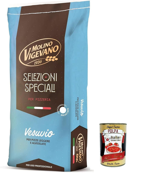 Lo conte Mehl Molino Vigevano Farina Typ "0" Mehl, Vesuvio für hohe, weiche neapolitanische Pizza. Packung mit 10 kg + Italian Gourmet polpa 400g 8004917003989