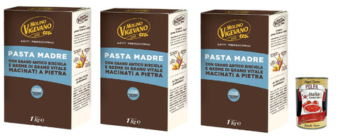 Lo conte Mehl Molino Vigevano, Pasta Madre con grano antico Risciola e germe di grano vitale, Mutter Pasta mit Antiquitätenweizen -Rikscha und Steingasse Vital Weizenkeise 3x 1kg + Italian Gourmet polpa 400g 8004917005938