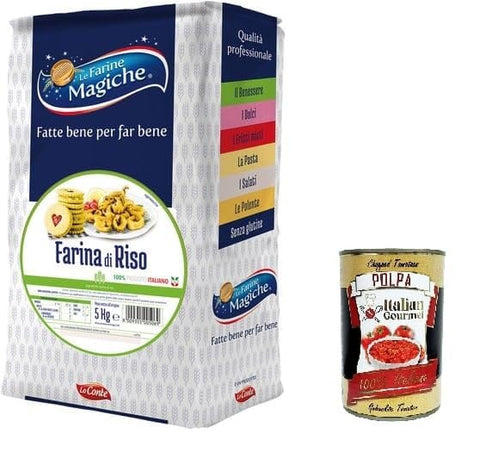 Lo conte Teffmehl Lo Conte Le Farine Magiche Reismehl 5 kg 100% italienisches Produkt Glutenfrei + Italian Gourmet polpa 400g 8009355005069