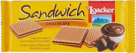 Loacker Kekse 12x Loacker Sandwich Chocolate, duftende Waffeln mit Schokoladencreme - 75 g 8000380005567