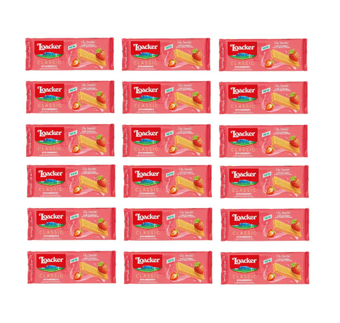 Loacker Kekse 18x Loacker Wafer Classic Fragola Waffeln gefüllt mit Erdbeercreme, 175 g