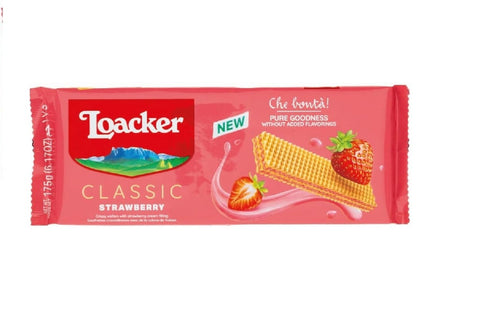 Loacker Kekse 3x Loacker Wafer Classic Fragola Waffeln gefüllt mit Erdbeercreme, 175 g