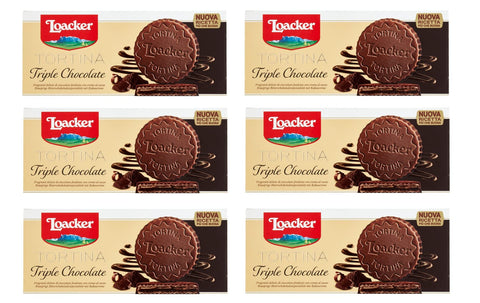 Loacker Kekse 6x Loacker Tortina Triple Dark 3pz Dunkle Schokoladenfreuden mit Kakaocreme Kuchen 63g 8000380193202