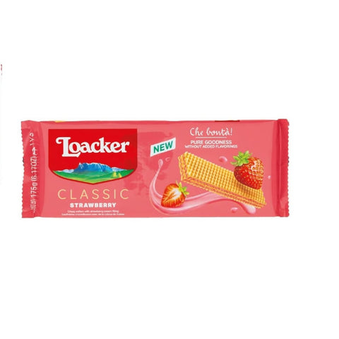 Loacker Kekse 6x Loacker Wafer Classic Fragola Waffeln gefüllt mit Erdbeercreme, 175 g
