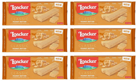 Loacker Wafer Classic Peanut Butter Waffeln mit Erdnusscreme Erdnussbutter 6x 175g italienisch Original