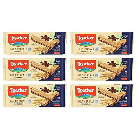 Loacker Wafer Multicereali Cremkakao Mehrkorn Waffeln mit Schokoladencreme und Kakaocreme mit Vollkornmehl 6x175g Original italienisch Kekse