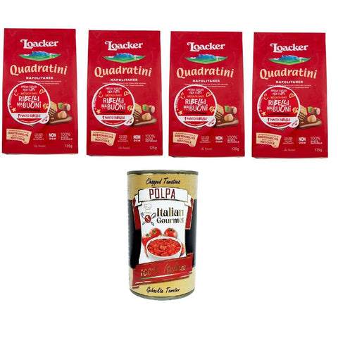 Loacker Quadratini Napolitaner Waffel mit Haselnusscreme 100% italienische Waffeln 4 x 125 g italienisch Original