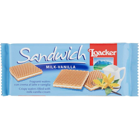 Loacker Kekse Loacker Sandwich Milk Vanilla duftende Waffeln mit Milchcreme und Vanille 75 g Kekse italienisch Original 8000380005574