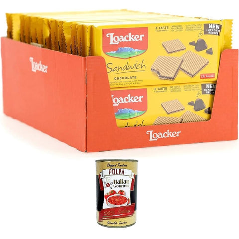 Loacker Kekse Loacker Schoko-Sandwich, Duftwaffeln mit Schokocreme - 28x75 g Original italienisch inkl. Italian Gourmet Polpa di Pomodoro 400g 8000380005567