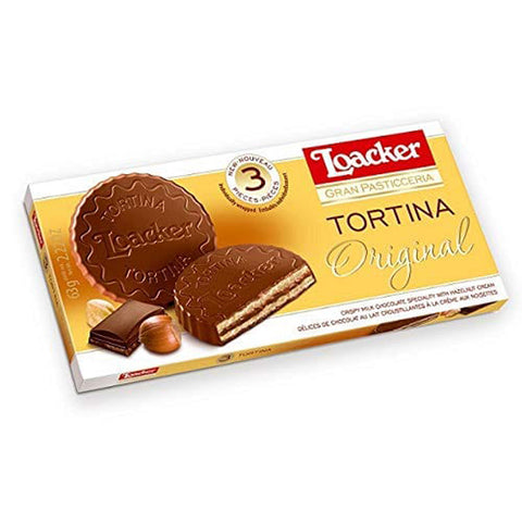 Loacker Tortina Original 3pz Schokoladengenuss gefüllt mit Haselnusscreme Kuchen 63 g Kekse italienisch