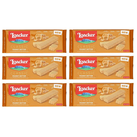 Loacker Kekse Loacker Wafer Classic Peanut Butter Waffeln mit Erdnusscreme Erdnussbutter 6x 175g italienisch Original 8000380205523