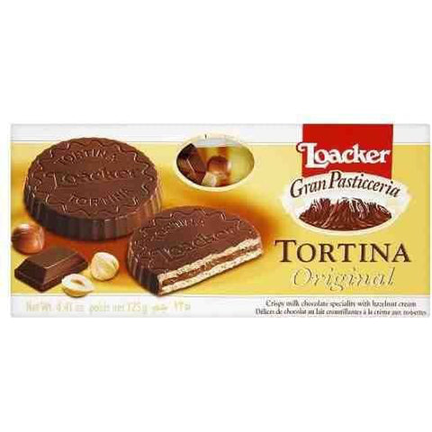 Loacker Tortina Original 3pz Schokoladengenuss gefüllt mit Haselnusscreme Kuchen 63 g Schokoladenkuchen italienisch
