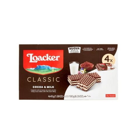 Loacker Wafer Loacker wafer Cacao & Milk 4 x 45 g - SONDERANGEBOT 8000380180646