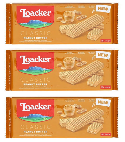 Loacker Waffeleis 3x Loacker Wafer Classic Peanut Butter Waffeln mit Erdnusscreme Erdnussbutter 175g 8000380205523