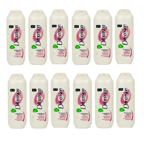 Lux Shampoos 12x Dimension by Lux 2 in 1 Shampoo e Balsamo Capelli Secchi Shampoo und Spülung mit Arganöl-Extrakt, 250 ml 8710447174746