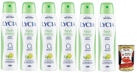 Lycia Deodorant Fresh energy, Mit Aloe und Bergamotto 48H Frisches deo mit Aloe Vera Spray 6x150 ml italienisch Original