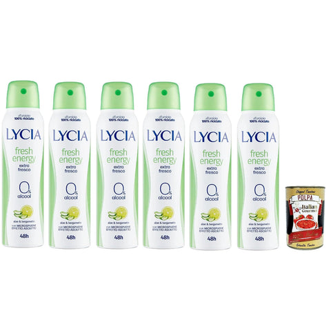 Lycia Deodorant Fresh energy, Mit Aloe und Bergamotto 48H Frisches deo mit Aloe Vera Spray 6x150 ml italienisch Original