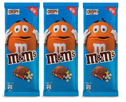M&M'S Knabberartikel 3x M&M's Crispy Tafel Milchschokolade Candy Bar gefüllt mit köstlichen M&M'S Mini und knusprigem Reis 150g 5000159516273