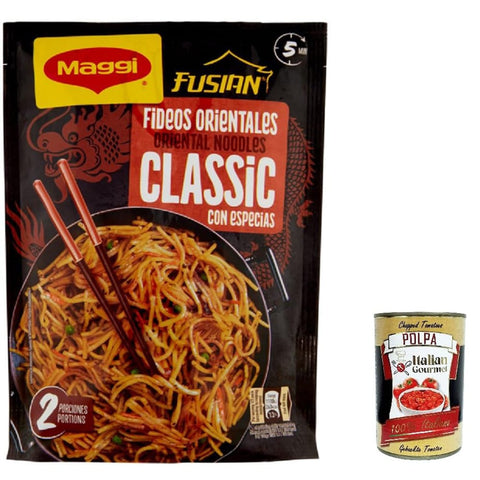 maggi Nudelgerichte maggi Fusian Geschmack klassischer Nudeln mit Gewürzen (2 Portionen) 121gr 3x Original italienisch inkl. Italian Gourmet Polpa 400g 8445290661524