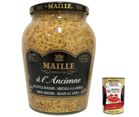 Maille Dijon à l Ancienne Senf nach alter Art grober Senf Glas 845 g 3x italienisch Original Pastasauce + gratis polpa 400 g