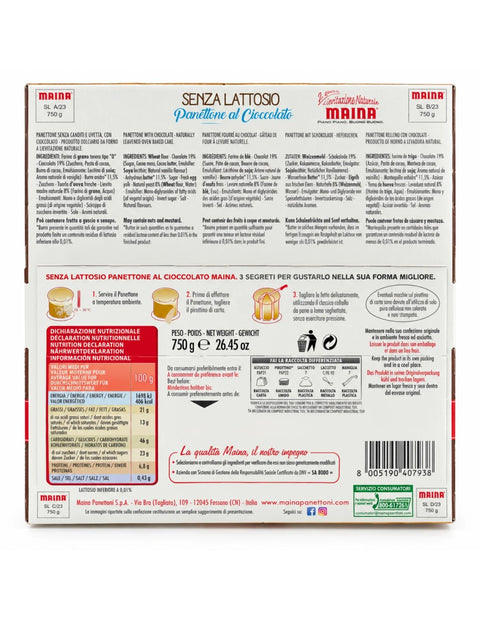 3x Maina Panettone Senza Lattosio al cioccolato Laktosefreier Schokoladen-Panettone 750 g, italienisches Original