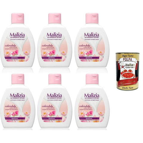 Malizia Duschgel Malizia Detergente Intimo Con Calendula e Fiori di Loto Azione Lenitiva Intimreiniger mit beruhigender Wirkung von Calendula und Lotusblüten 6x200 ml 8003510019632