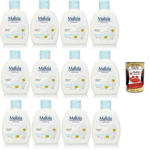 Malizia Spezialwaschmittel Malizia Detergente Intimo Camomilla Zarter und schützender Kamillen-Intimreiniger – 12x200 ml italienisch Original Intimpflege + kostenlos Polpa 400 g 8003510006274
