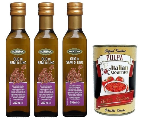 Mantova Fratelli Mantova Olio Semi di Lino Leinsamenöl Leinöl Reich an Omega 3 Glas 3x 250ml italienisch Original