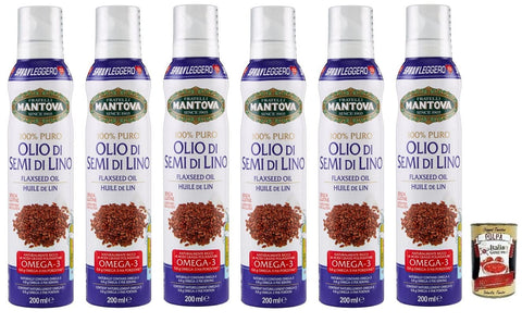 Mantova Fratelli Mantova Olio Spray Semi di Lino Leinsamenöl Leinölspray Reich an Omega 3 Glutenfrei 200 ml 6x italienisch Original + gratis Polpa di Pomodoro