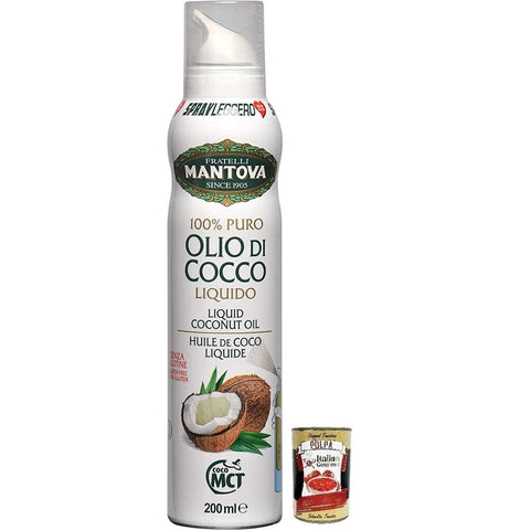 Mantova Fratelli Olio di Cocco Spray Liquido, Kokosöl Spray, Italienisches Flüssiges Kokosöl 1x200ml Original italienisch Öl, Essig & Dressings