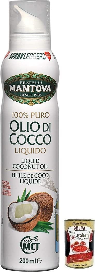 Mantova Fratelli Olio di Cocco Spray Liquido, Kokosöl Spray, Italienisches Flüssiges Kokosöl 1x200ml Original italienisch Öl, Essig & Dressings