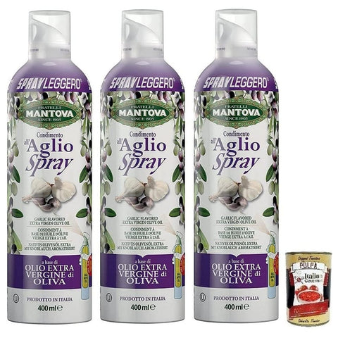Mantova Öl, Essig & Dressings Mantova Fratelli Mantova Condimento all' Aglio Spray Nativem Olivenöl Extra Knoblauch aromatisiert Sprühöl 3x 400ml italienisch Original 8006830990520