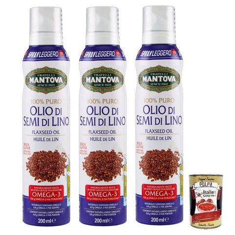 Mantova Öl, Essig & Dressings Mantova Fratelli Mantova Olio Spray Semi di Lino Leinsamenöl Leinölspray Reich an Omega 3 Glutenfrei 200 ml 3x italienisch Original + kostenlos Polpa di Pomodoro 8006830995167
