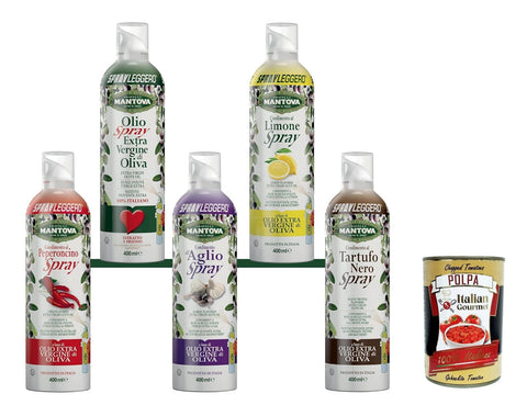 Mantova SPRAYLEGGERO SET ( Natives Olivenöl Extra und Aromatisiert mit Knoblauch Zitrone Chili Schwarzem Trüffel 5x400 ml italienisch Original
