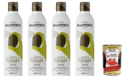 Mantova Oliven Fratelli Mantova tartufo  Schwarzer Trüffel Olivenöl Spray, Extra Vergine, 200 ml, 4er Pack, Hergestellt in Italien, + Itlaian Gourmet polpa 400g 8006830991114