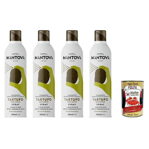 Mantova Fratelli tartufo Schwarzer Trüffel Olivenöl Spray, Extra Vergine, 200 ml, 4er Pack, Hergestellt in Italien, + Itlaian Gourmet polpa 400 g italienisch Original